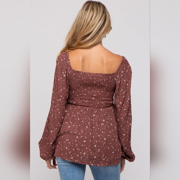 Pinkblush Maternity Top NWT Brown Floral Long Sleeve - Picture 3 of 4
